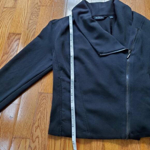 H by Halston Women's Black Draped Collar Zippered Short Knit Moto Jacket Size 6 - Picture 10 of 11
